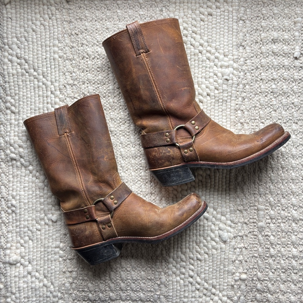 frye harness 12R tan brown distressed leather biker moto boots sz 11